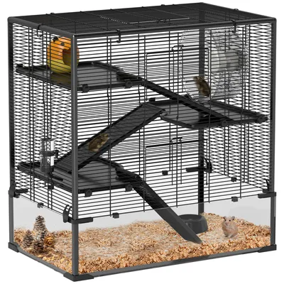 Immagine prodotto di Gabbia PawHut per criceti nani, gabbia per roditori a 4 ripiani con fondo in vetro e ruota