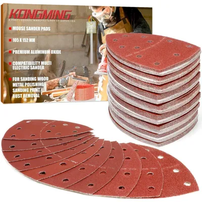 Immagine prodotto di Carta abrasiva triangolare, 100 pezzi, con sistema di fissaggio a velcro, 11 fori, grana da 40 a 600, per levigatrici angolari