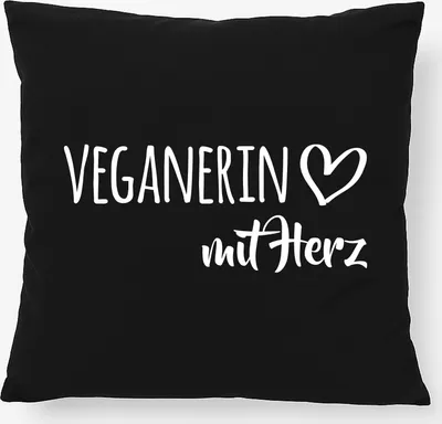 Produktbild von Huuraa Kissen Veganierin mit Herz 40x40cm mit Füllung Black Baumwolle Dekokissen Geschenkidee