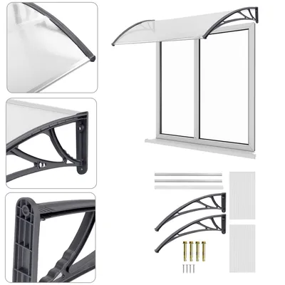 Obrázek produktu pro LARS360 Šedá stříška střešní okno 120*100cm stříška přední dveře stříška přední dveře stříška přední dveře stříška pro vchody do domu, terasy a balkony