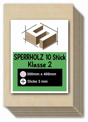 Produktbild von Rechteckige Birkensperrholzplatten zum Basteln und Bemalen – Lasergravur, Laserschnitt, CNC-Fräsen, Modellbau, Laubsägearbeiten, Brandmalerei und Decoupage – Klasse 2 – 30 × 40 cm (300 × 400 mm) – 3 mm – 10 Stück