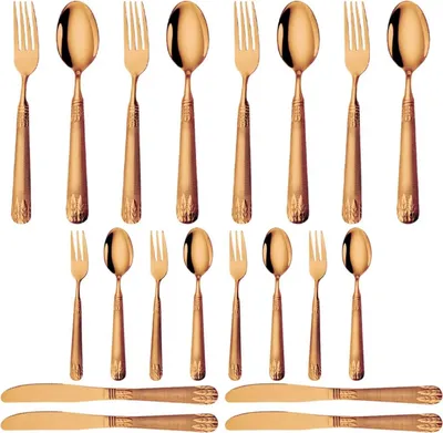 Image de set de couverts 20 pièces - couteau, fourchette, cuillère, cuillère à café - pour 4 personnes - acier inoxydable - couleur or