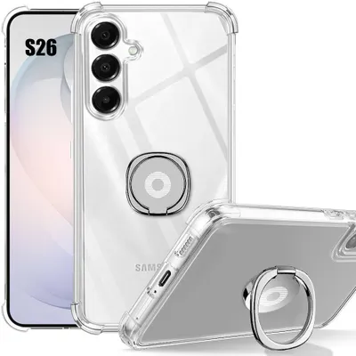 Image de Coque pour Samsung Galaxy S26, Antichoc Transparent avec Support Anneau Argenté Réglable