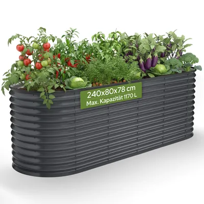 Produktbild von AREBOS Metall Hochbeet 240x80x78 cm Gartenbeet Pflanzbeet rostfrei Gemüsebeet