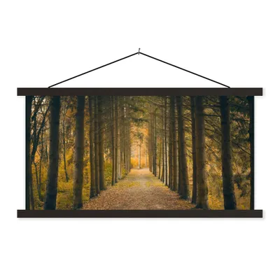Produktbild von MuchoWow® Textilposter Pfad - Bäume - Wald 90x45 cm mit schwarzem Rahmen - Klemmleisten
