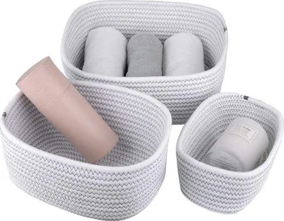 Produktbild von Korb aus Baumwollseil, geflochtener Korb für Regale, Schränke, Kinderzimmer, Set aus 3 Stücken