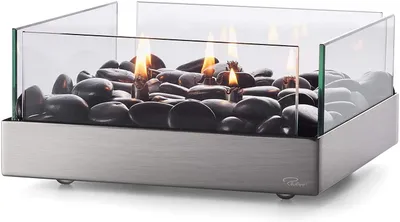 Imagen del producto de Philippi Fireplace Tischkamin, quadratisch Edelstahl, Glas, Flusssteine 123175