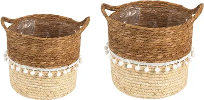 Produktbild von Pflanzkorb LINI 2er Set aus Seegras braun/natur - Übertopf, Aufbewahrungskorb geflochten, Folieneinsatz, Boho Korb, Wohnzimmer, Badezimmer