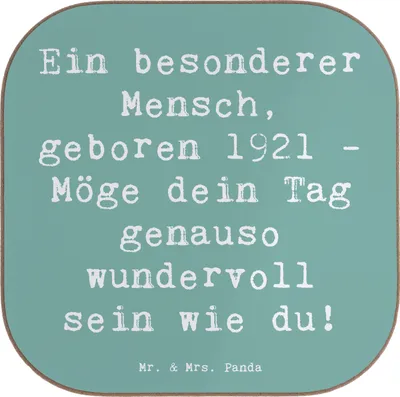 Produktbild von Mr. & Mrs. Panda Tassen Untersetzer Spruch 1921 Geburtstag - Meeresbrise - Geschenk, Geburtstagswünsche, für Gläser, Alter, Tischuntersetzer, Glas, bieruntersetzer, Tasse