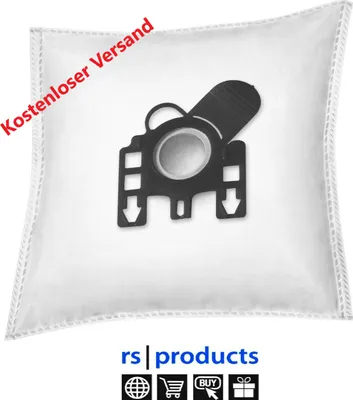 A white vacuum cleaner bag with a black adapter piece on a white background.