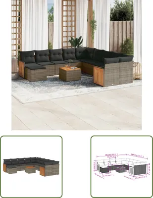 Produktbild von The Living Store 12-tlg. Garten-Sofagarnitur mit Kissen Grau Poly Rattan