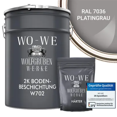Produktbild von 2K Epoxidharz Bodenbeschichtung Garagenfarbe W702 Platingrau wie RAL 7036 - 20Kg