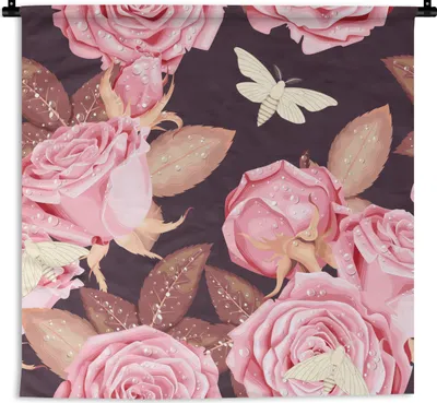 Produktbild von MuchoWow® Wandteppich Wandbehang Rosen - Blumen - Rosa 150x150 cm Tapisserie Dekoration Wandtuch - Wohnaccessoires - Modernes