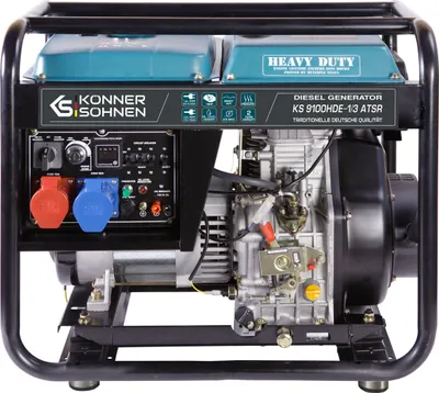 A diesel generator is shown in a studio setting against a light gray background.