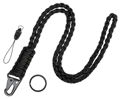 Produktbild von Paracord-Lanyard mit Karabiner, Lanyard mit Schlüsselring für Herren, robustes Paracord-Lanyard, Auswelter, langes Lanyard mit Metallring (schwarz)