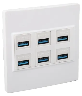 Image de Plaque murale USB 3.0 à 6 ports (5 Gbps) avec prises femelles-femelles pour la recharge et le transfert de données