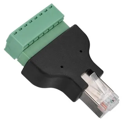 Immagine prodotto di Spina di alimentazione, connettore DVR, RJ45, maschio, a 8 poli, a vite.