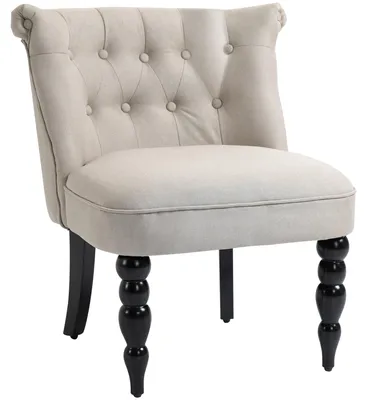 Productafbeelding van Fauteuil, loungestoel voor de woonkamer, vintage relaxfauteuil met houten poten, leesstoel met linnenlook, gestoffeerde fauteuil voor de slaapkamer, beige
