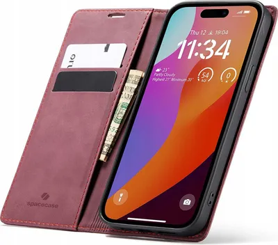 Immagine prodotto di SPACECASE Custodia flip a portafoglio per iPhone 15 Pro Rosso