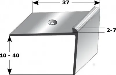 Produktbild von Treppenkante "Aulla" / Treppenkantenprofil / Winkelprofil, konfigurierbar, Breite: 37 mm, Höhe: 10-40 mm, Einfasshöhe 2-7 mm aus Aluminium eloxiert, gebohrt, von Auer Metall -2-40 mm-1000-silber