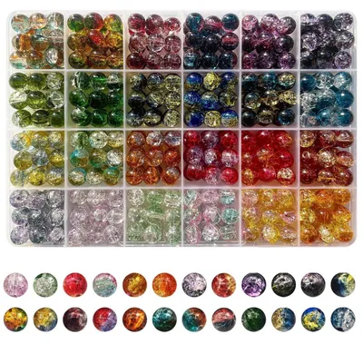 Produktbild von Glasperlen 10mm 432 Stück 24 Farben für Armbänder Schmuck Bastelperlen Set