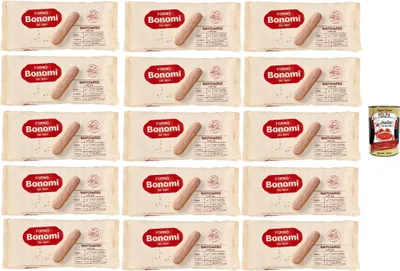 Produktbild von Forno Bonomi, italienische Löffelbiskuits, Savoiardi, Ladyfingers, für Tiramisu, biscuits cookies kekse 15x 200g + Italian Gourmet polpa 400g