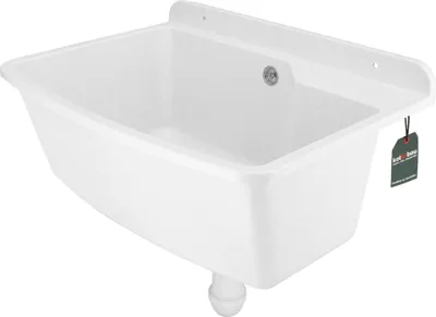 Produktbild von KOTARBAU® Ausgussbecken aus Polystyrol 61 x 44 x 23 cm Waschbecken Weiß Spülbecken mit Stöpsel, Siphon und Montageset Waschküche Möbel Handwaschbecken Becken inkl. Ablaufgarnitur und Schrauben