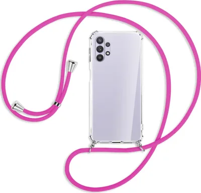 Produktbild von Handykette Backcover-Schutzhülle mit Band (Metall silberfarben) für Samsung Galaxy A32 5G - hot pink