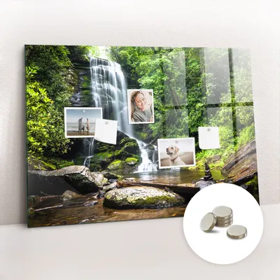 Immagine prodotto di Lavagna magnetica da parete, con superficie in vetro e bordo curvo. Include 5 magneti. Dimensioni: 100x70 cm. Motivo: cascata