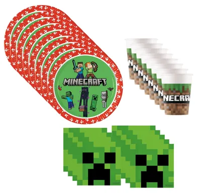 Produktbild von Minecraft Party Deko Set 36 teilig Kindergeburtstag Geschirr