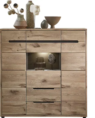 Obrázok produktu pre Highboard >Bellano< in Viking Oak Dekor, MDF, Spannplatte - 125x128x38cm (BxHxT)