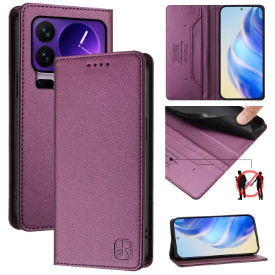 Produktbild von Lederhülle für Xiaomi 17 Pro Hülle Flip Brieftasche Kartenfächern Ständer Schutzhülle Lila