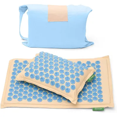 Produktbild von Fitleap Akupressurmatte-Set mit Kissen + Tasche, Massage-Matte zur wohltuenden Entspannung und Stimulation, Akupunktur-Matte zur Schmerzlinderung, Natur/Blau