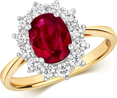 Produktbild von Wunderschöner 18 Karat (750) Gold Cluster Diamant Damenring Brillant-Schliff 0.56 Karat HI - SI mit Rubin, 55 (17.5); TRS2386RSO