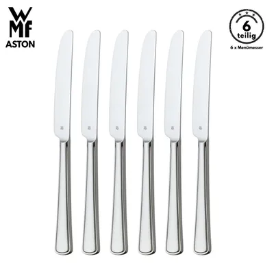 Produktbild von WMF Aston Menümesser , 6-teilig, Cromargan® Edelstahl, geschmiedete Klinge, spülmaschinenfest, Tafelmesser, Messerset, Messer, Besteck set