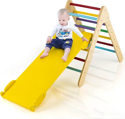 Produktbild von GOPLUS Dreieckige Kletterleiter mit Rampe, Kletterdreieck mit 2-in-1-Wenderampe, Klettergerüst für Kleinkinder zum Klettern und Rutschen, Kinderspielplatz