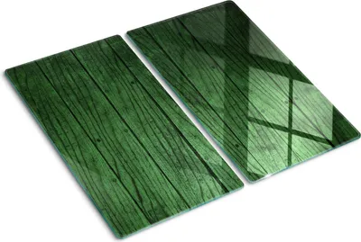 Obrázok produktu pre Sklenená ochranná doska – Kryt varnej dosky – Kryt na indukčnú dosku – 2x30x52 cm – Rýchle čistenie – Tvrdené sklo – Drevené dosky zelené