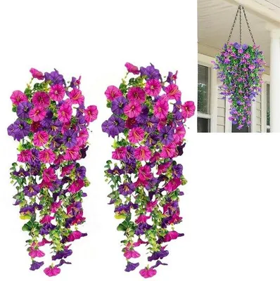 Image de Fleurs artificielles vertes à suspendre, lot de 2