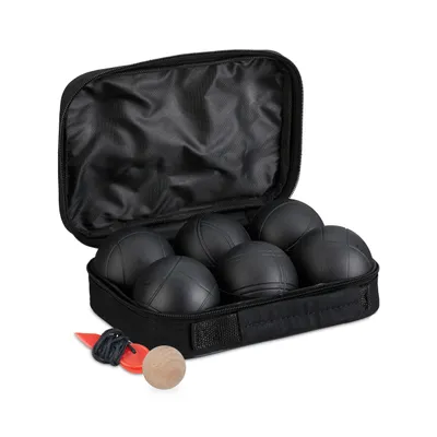 Image de Relaxdays boules de pétanque, 6 boules en métal, set avec boule de visée & distancemètre, sac de transport, jeu de boules, acier, noir