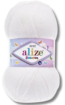 Image de Alize 1x 100g, fil de laine "Sekerim Bebe", couleur unie, idéal pour tricoter et crocheter (blanc - 55)