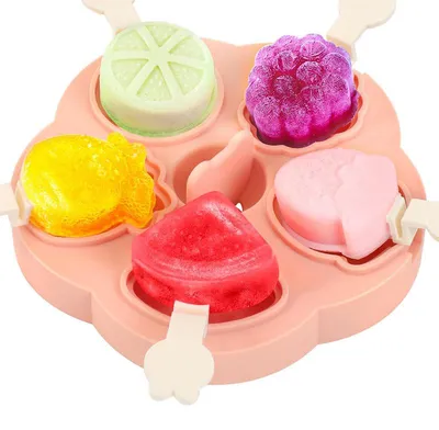 Produktbild von Silikon Eisformen für 5 Eis am Stiel, BPA-frei mit Deckel für Kinder und Familie