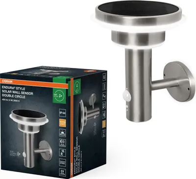 Obrázok produktu pre OSRAM ENDURA Style Solárne LED vonkajšie nástenné svietidlo čierne, senzor pohybu a svetla, 3 režimy, IP44, moderný dizajn pre záhradu a terasu