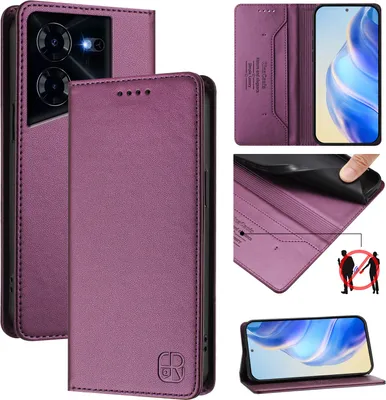 Produktbild von Lederhülle für Tecno Pova 5 Pro 5G Hülle Flip Brieftasche Kartenfächern Ständer Schutzhülle Lila