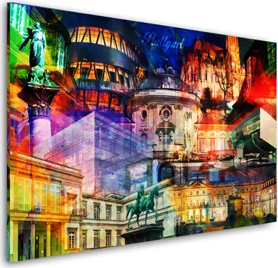 Produktbild von Stuttgart Pop Art Wahrzeichen Wandbild Leinwandbild Kunstdruck XL Wanddeko: 60x40x2cm