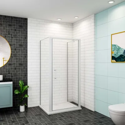 Produktbild von AICA U-form Duschkabine 76x185cm Pendeltür Schwingtür mit 90x90x185cm Seitewand 5mm ESG Sicherheitsglas Mattgrau Nischentür Duschabtrennung