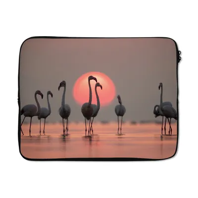 Produktbild von MuchoWow® Laptop Hülle 15 Zoll Vogel - Flamingo - Sonnenuntergang - Rosa Laptoptasche - Laptoptasche - Sleeve - Rundum-Schutz
