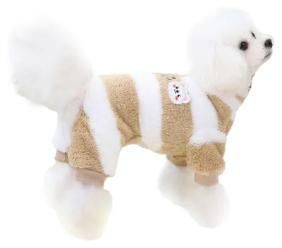Produktbild von Hundepyjama für kleine Hunde, Winterpullover mit Leinenring, Fleece-Haustierkleidung, niedlicher Hunde-Overall (Braun), Größe M