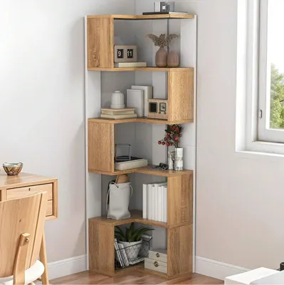 Produktbild von BALCONERA 5-Ebeniges Modernes Eckregal – Freistehendes Display-Eck-Bücherregal aus Holz | Aufbewahrungsregal für Wohnzimmer, Büro, Schlafzimmer & Arbeitszimmer