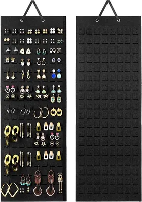Produktbild von Ohrsteckerdynamo mit 20 Haken und 608 Löchern für Ohrstecker, Schmuckorganizer, Wandhalterung, Schmuckaufbewahrer - schwarz, 1 Stück