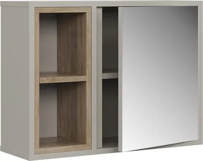Image de Armoire de toilette avec miroir Vicco Elnor Grège avec 2 compartiments ouverts et 1 porte, Model 56620